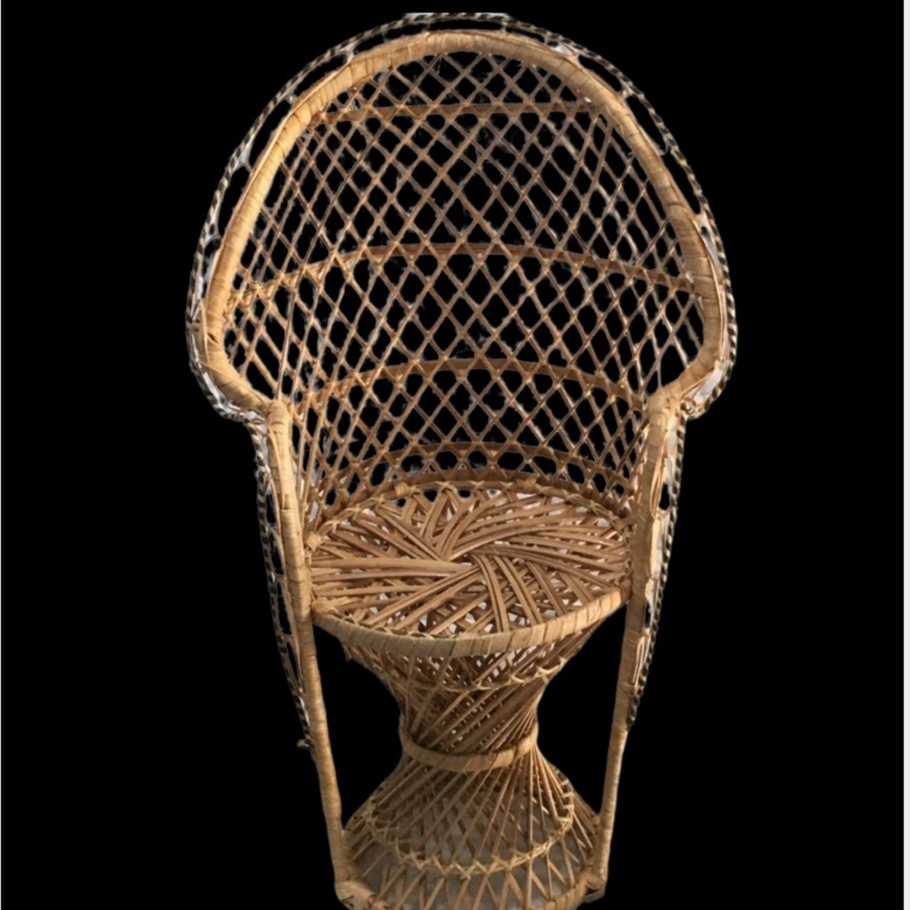 Vintage Look Wicker Rattan Miniature Peacock Chair